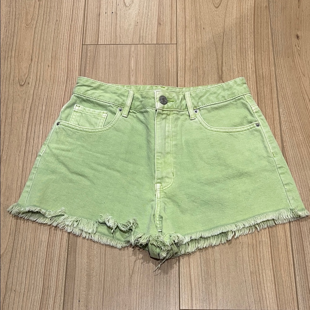 PacSun Light Green High Waist Frayed Shorts
